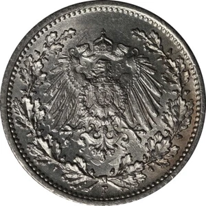 German Empire Silver 1907 F 1/2 mark UNC in archival holder with printed insert - Picture 1 of 3