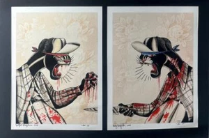 Morgwn Pennypacker Fighting Panthers 2 piezas H/S LE acuarela artista del tatuaje LBC - Imagen 1 de 7