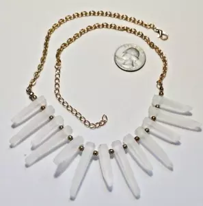 Striking Quartz Crystal Icicle Points Fringe Bib Necklace Goldtone 21" FEEE SHIP - Picture 1 of 2