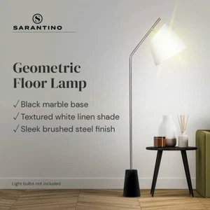 Sarantino Metal Floor Lamp Nickel Finish with Black Marble Base - Picture 1 of 11