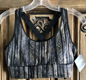 Women’s Black/Silver/Gold Metallic Sports/Exercise/Yoga/Crop Top Juniors M - Picture 1 of 4