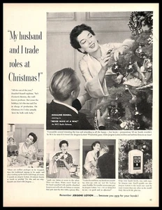 Loción Jergens 1952 vintage anuncio impreso Rosalind Russell cuidado de la piel de Navidad - Imagen 1 de 4