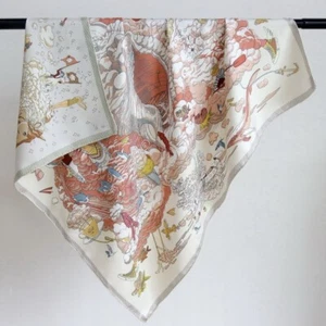 Pure Twill Silk ~18 Momme~ Double Face Scarf Stole Cloud Print Square Shawl 35" - Picture 1 of 12