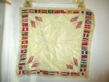 Vintage WW1 Silk Hankie Scarf Flags Of The War Souvenir As Is