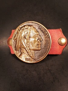 Vintage 1976 Solid Brass Indian Head Coin Belt Buckle - Picture 1 of 10