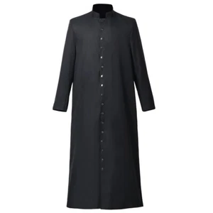 Priest Black Roman Cassock Clergy Vestment Single Breasted Button Robe in Size L - Picture 1 of 8