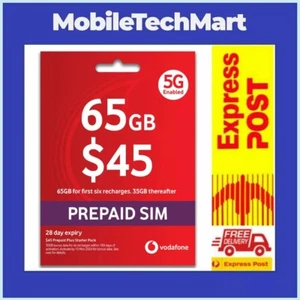 Vodafone $45 Prepaid SIM Card◉105GB Data◉Unlimited Calls◉Starter Pack◉Startup◉Oz - Picture 1 of 3