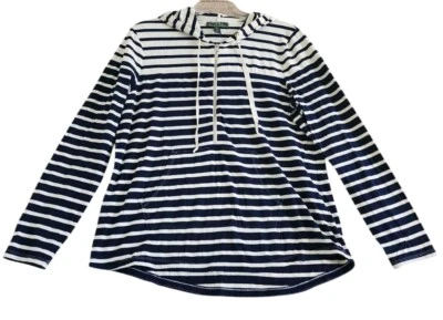 L-RL LAUREN ACTIVE RALPH LAUREN Women's Sz XL  Ivory Navy Blue Hoodie Sweatshirt - Image 1 of 3
