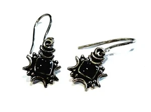Bijou boucles d'oreilles pendantes pierre onyx noir argent 925 - Imagen 1 de 2