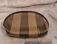 Pre-owned Vintage Allen Edward Purse Cosmetic Bag Small Brown & Gold Stripes EUC