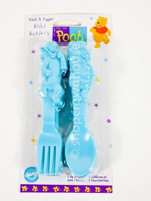 1998 Wilton Pooh & Tigger Kidz Kutlery BLUE Plastic Ware 4 Forks & 4 Spoons VTG - Image 1 of 3