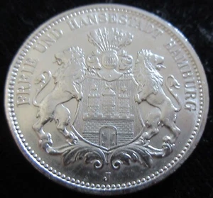 MDS DEUTSCHES REICH KAISERREICH DREI 3 MARK 1910 J "WAPPEN HAMBURG", SILBER #E - Bild 1 von 2