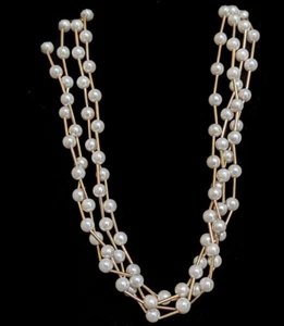 1987 Avon Kaschmir Halskette 18" goldfarben mit cremefarbenen Kunstperlen - Bild 1 von 1