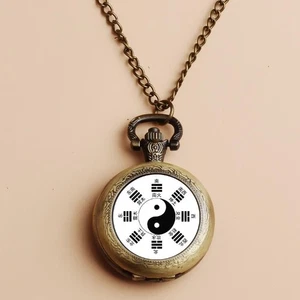 Reloj Bolsillo Chino Vintage Bagua Zodiaco Fengshui Cuarzo Collar Regalo - Imagen 1 de 4