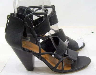Negro 4" Bloque Tacón Alto Punta Abierta CORREAS Zapatos Mujer Talla 8 Foto 1 de 4