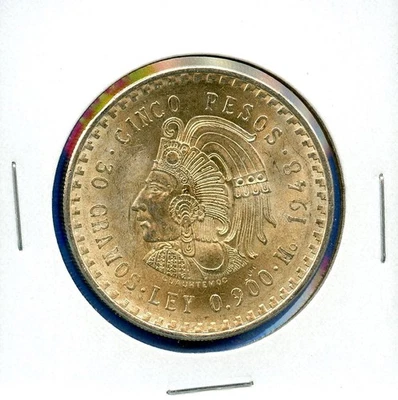 Moneda de plata Cuauhtémoc de 5 pesos de México 1948 #81 BU MS sin circular Foto 1 de 3