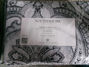 New Queen Size Sheet Set ** Black/ White Paisley # 1014 - Picture 1 of 2