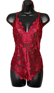 Avidlove Women Red Lingerie Floral Lace Emb Lingerie Bodysuit One Piece Sz S NWT - Picture 1 of 11