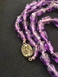 Vintage Chinese Art Deco Style Hand Carved Amethyst Single Strand Necklace - Picture 1 of 8