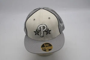 Vintage New Era 59 fifty Phillies eng anliegende Mütze 7 5/8 weiß und grau 2 Sterne PuffyP - Bild 1 von 5