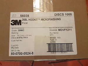 3M 56038 Hookit Microfinishing Flim Disk 268L 76.2mm x 22mm 30 Micron Case 1000 - Picture 1 of 6