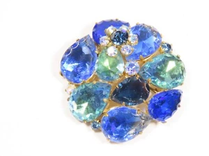 Precioso Broche Vintage Estrás Azul Tono Dorado C4378 - Imagen 1 de 6