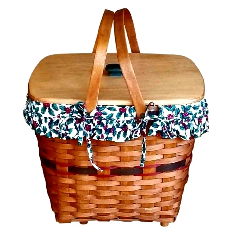 XLarge Longaberger 1995 Holiday Hostess Evergreen Basket Combo Maple Lid, Liners Cover