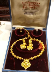 1960's Annapurna India 22k Gold Plated Necklace And Earrings Set In Box - Picture 1 of 6