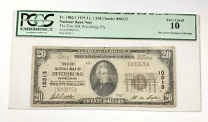 1929 $20 Petersburg Pennsylvania PA National Bank Note Bill VG10 PCGS - Picture 1 of 6