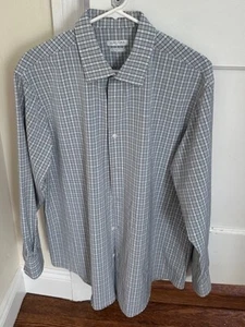 HAGGAR CLASSIC FIT Mens Shirt Long Sleeve Plaid BlueGRAY POLYESTER-LYCRA 16/16.5 - Picture 1 of 6