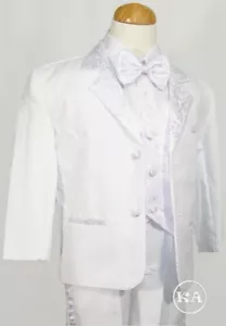 NEW White Boys Tuxedo Suit Formal Set sizes S-M-L-XL-2T-3T-4T - Picture 1 of 2