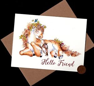 HTF Pony Rabbit Bunny Butterfly Flowers  Hello Friend - Greeting Note Card