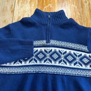 VTG American Eagle Sweater Mens XL Blue Fair Isle Quarter Zip Wool Blend 90s Y2K - Picture 1 of 10