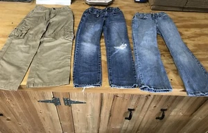 Mixed Lot of 3 Boys Size 7 (2) Slim Blue Jeans (1) Khakis All Adjustable Waist - Picture 1 of 4