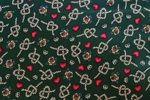 BTY X 58"W Sportswear 2 Way Stretch Fabric Hearts Floral on Green Background - Picture 1 of 3
