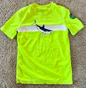 Gap Kids Neon Yellow Swim Shirt Shark Short Sleeve Size S (6-7) - Picture 1 of 7