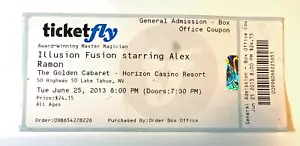 Horizon Casino Lake Tahoe NV~ Alex Ramon 'Fusion' Magic Show 2013 Ticket Stub - Picture 1 of 2