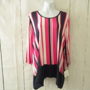 New Croft & Barrow Top XXL 2XL Blue Pink Stripe 3/4 Sleeve - Picture 1 of 7
