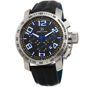 New Men's Joshua & Sons JS49BU Chronograph Tachymeter Genuine Leather Watch - Picture 1 of 9