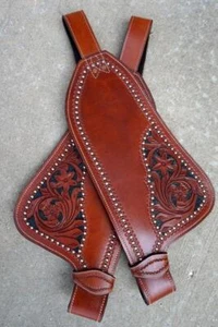 Tan Tooled leather Replacement fenders ONLY for Western Adult saddle - Picture 1 of 4