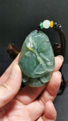 100% Natural Hand-carved Jade Pendant Jadeite Necklace peony flower A-61 - Image 1 of 4