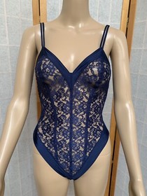 VTG~ Victoria's Secret GOLD CROWN Label Navy  Lace Teddie ~Size S ~Made in USA