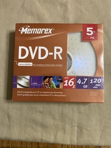 Memorex DVD-R 5er Pack beschreibbare DVDs - 16x 4,7GB 120MIN - Bild 1 von 2