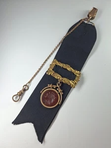 19th Century Spinning Watch Fob Charm Locket Carnelian, 14K GOLD PLATED - Picture 1 of 15