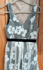 EVERLEIGH Womans Black/white Floral Mesh V-Neck Fit & Flare Dress Size small  - Picture 1 of 8