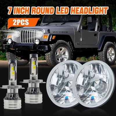Faros LED redondos de 7 pulgadas lente de vidrio y bombillas H4 para Ford Deluxe 1939-1951 Foto 1 de 4