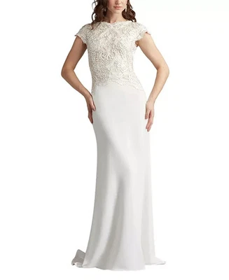 全新,TADASHI SHOJI Isadora 刺绣绉纱礼服 象牙色 尺寸 8 #LD93 — 第 1/4 张图片