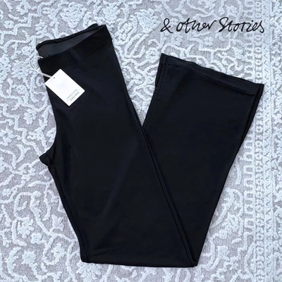 Nuevo con etiquetas & Other Stories Pantalón Pierna Ancha S Negro $89 Pull On Viscosa Dobladillo Dividido Foto 1 de 4