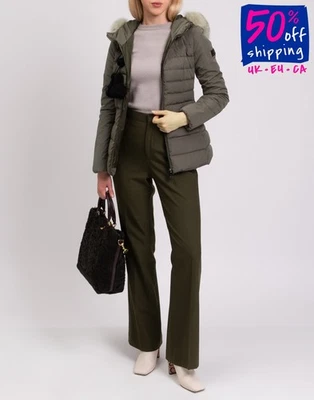 PVP €612 PEUTEREY Chaqueta de Plumón IT40 US4 UK8 S Acolchada Verde Con Capucha Borde de Piel de Zorro Foto 1 de 4