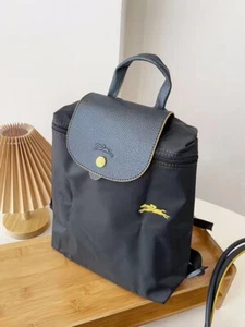 Longchamp Le Preage DarkGray GrayYellow Nylon Leather Backpack Outlet Unused - Picture 1 of 4